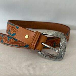 Looper Western Brown Leather Tooled Belt